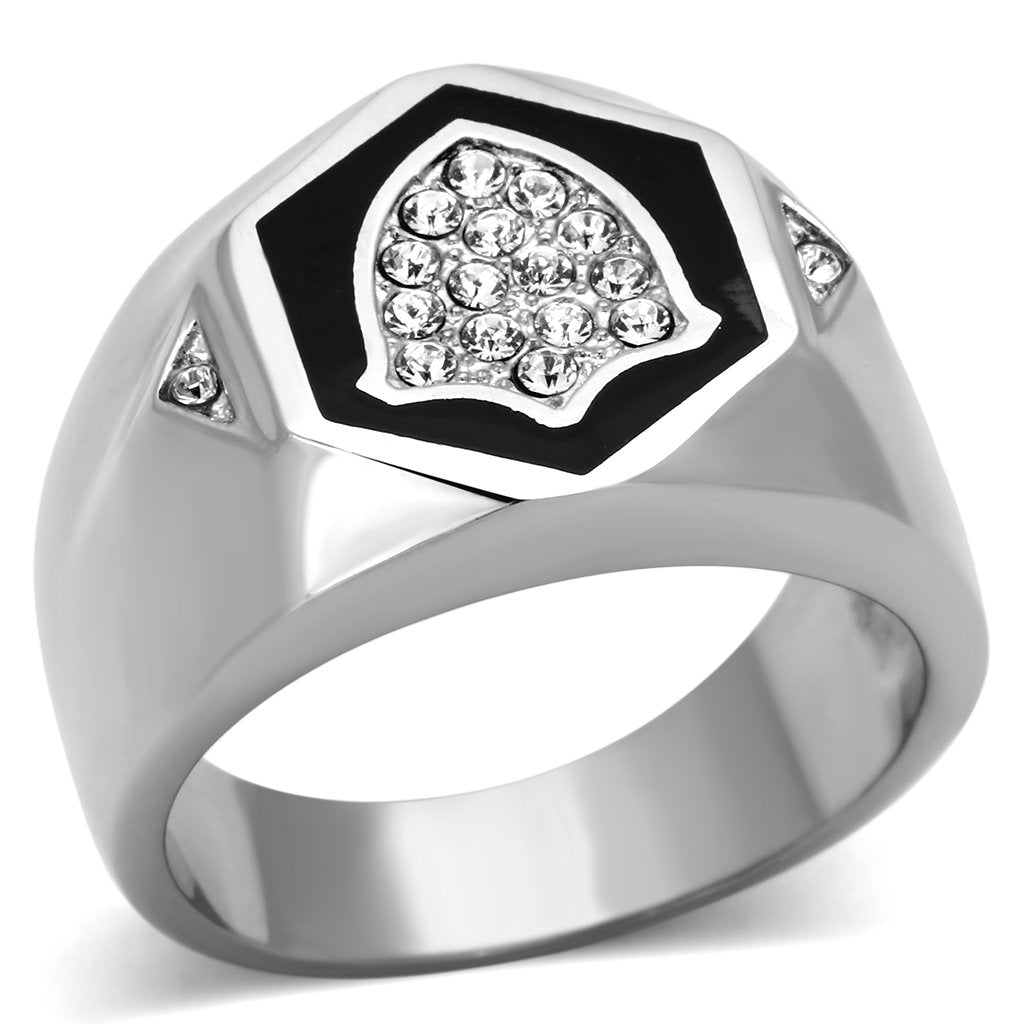 TK1069 - High polished (no plating) Stainless Steel Ring with Top Grade Crystal  in Clear-0