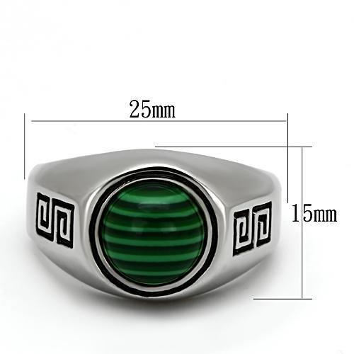 TK1070 - High polished (no plating) Stainless Steel Ring with Synthetic MALACHITE in Emerald-1