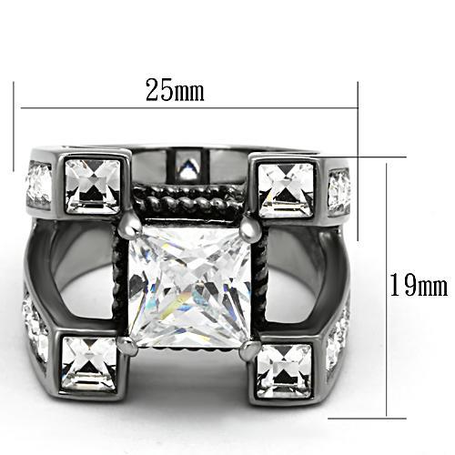 TK1072 - High polished (no plating) Stainless Steel Ring with AAA Grade CZ  in Clear-1
