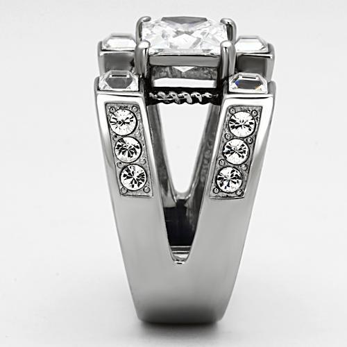 TK1072 - High polished (no plating) Stainless Steel Ring with AAA Grade CZ  in Clear-3