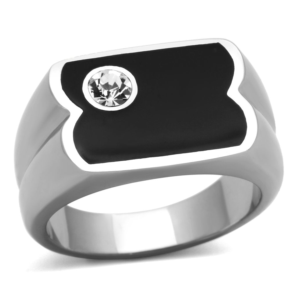 TK1073 - High polished (no plating) Stainless Steel Ring with Top Grade Crystal  in Clear-0
