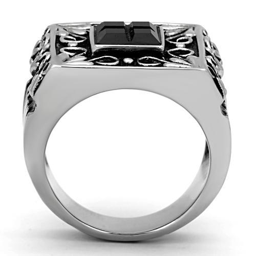 TK1074 - High polished (no plating) Stainless Steel Ring with Synthetic Synthetic Glass in Jet-2