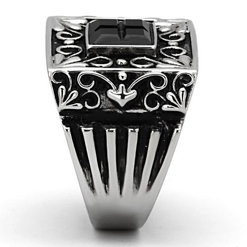 TK1074 - High polished (no plating) Stainless Steel Ring with Synthetic Synthetic Glass in Jet-3