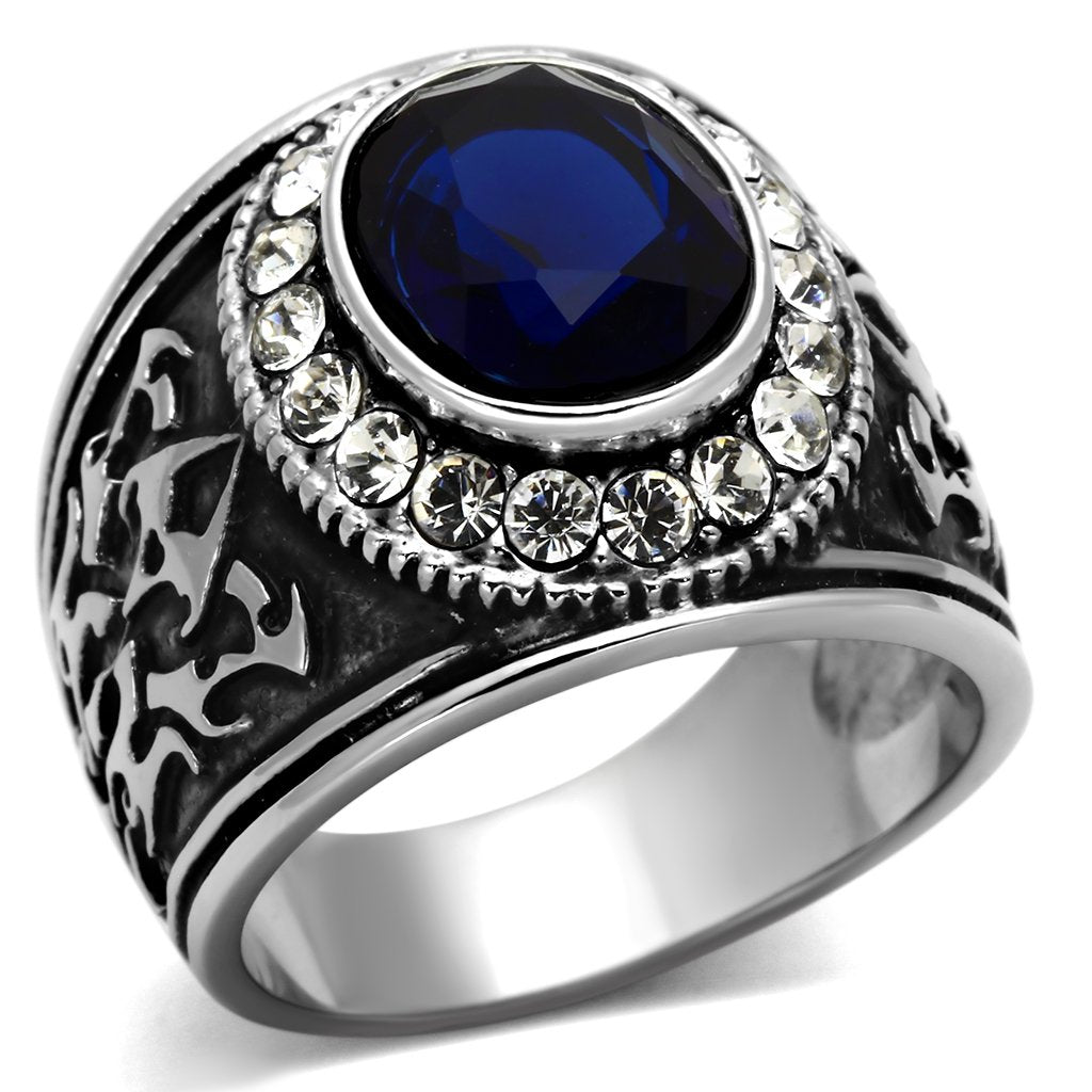 TK1075 - High polished (no plating) Stainless Steel Ring with Synthetic Synthetic Glass in Montana-0
