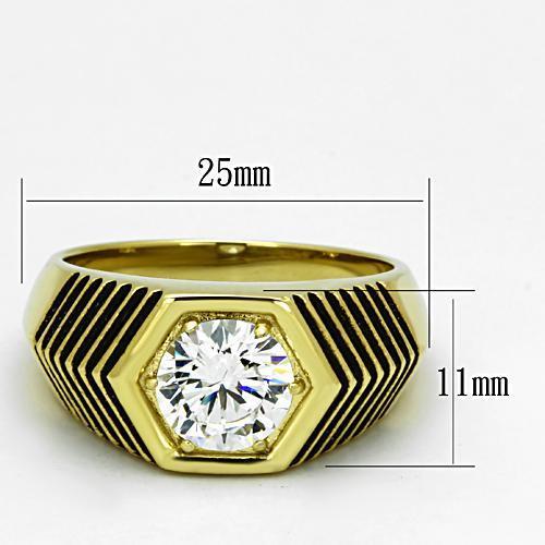 TK1076 - IP Gold(Ion Plating) Stainless Steel Ring with AAA Grade CZ  in Clear-1