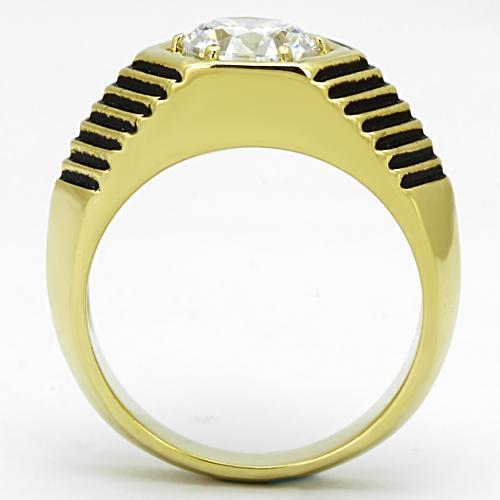 TK1076 - IP Gold(Ion Plating) Stainless Steel Ring with AAA Grade CZ  in Clear-2