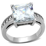 TK1081 - High polished (no plating) Stainless Steel Ring with AAA Grade CZ  in Clear-0