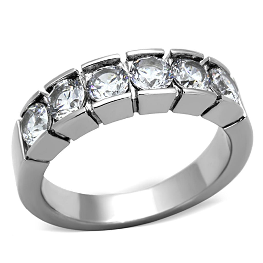 TK1082 - High polished (no plating) Stainless Steel Ring with AAA Grade CZ  in Clear-0