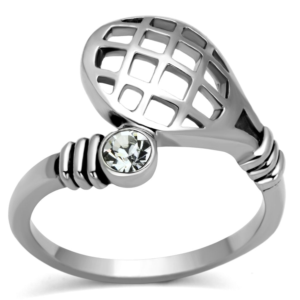 TK1083 - High polished (no plating) Stainless Steel Ring with Top Grade Crystal  in Clear-0