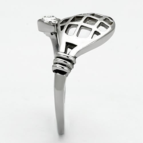 TK1083 - High polished (no plating) Stainless Steel Ring with Top Grade Crystal  in Clear-3