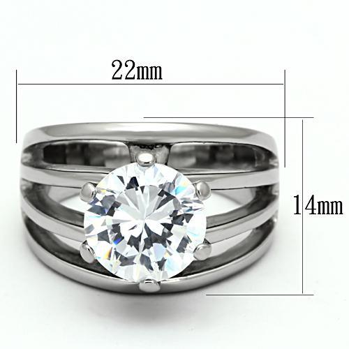 TK1084 - High polished (no plating) Stainless Steel Ring with AAA Grade CZ  in Clear-1