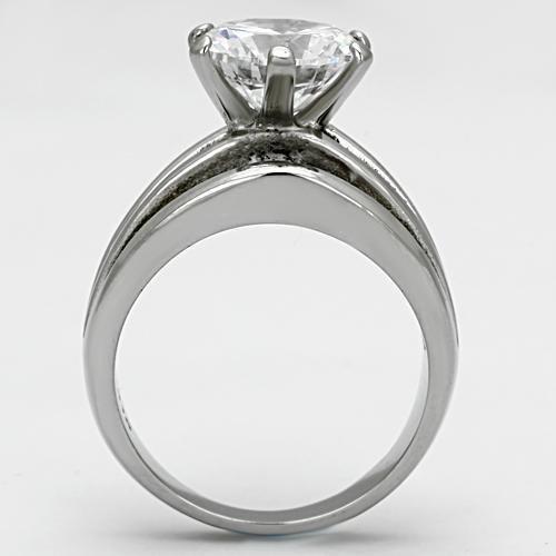 TK1084 - High polished (no plating) Stainless Steel Ring with AAA Grade CZ  in Clear-2