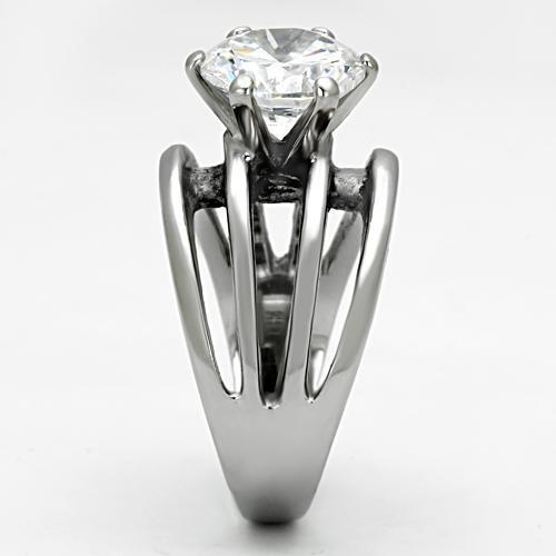 TK1084 - High polished (no plating) Stainless Steel Ring with AAA Grade CZ  in Clear-3