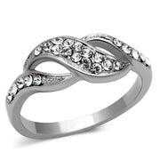 TK1085 - High polished (no plating) Stainless Steel Ring with Top Grade Crystal  in Clear-0