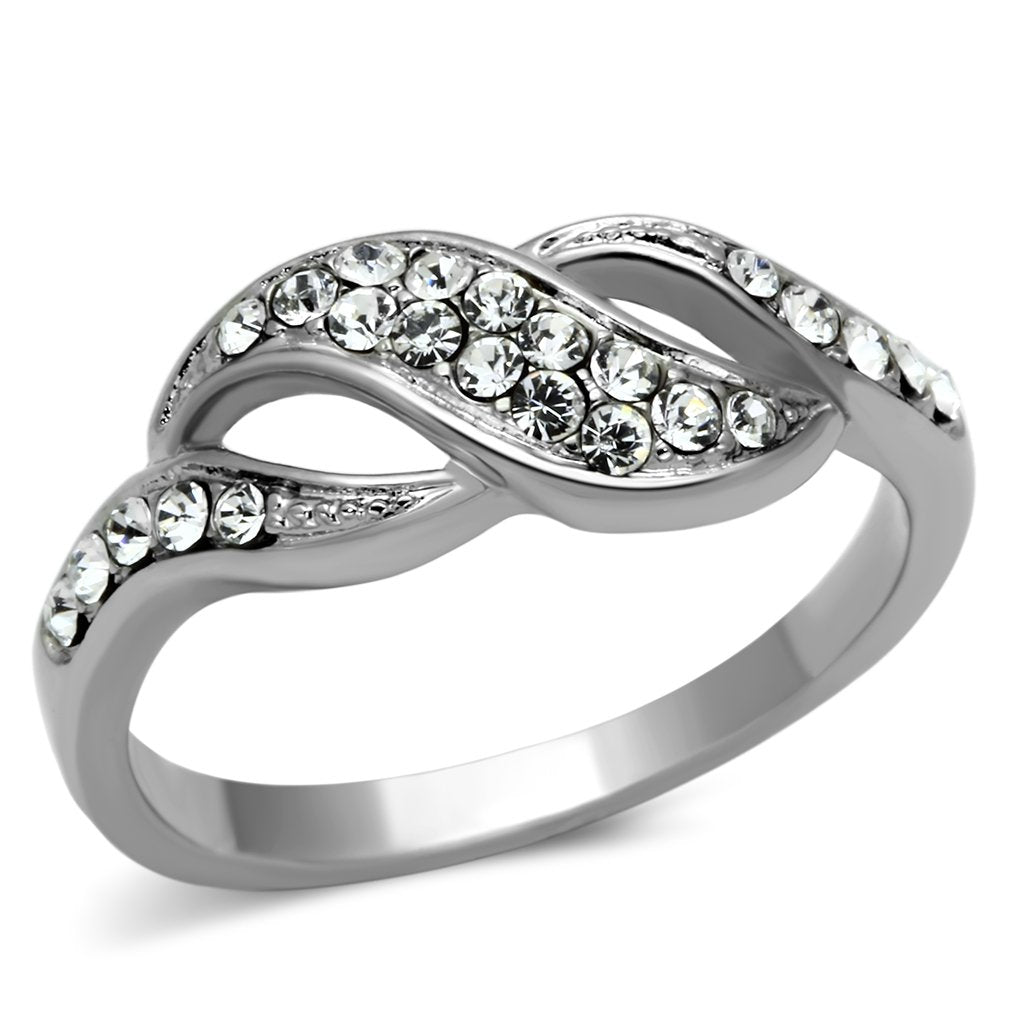 TK1085 - High polished (no plating) Stainless Steel Ring with Top Grade Crystal  in Clear-0