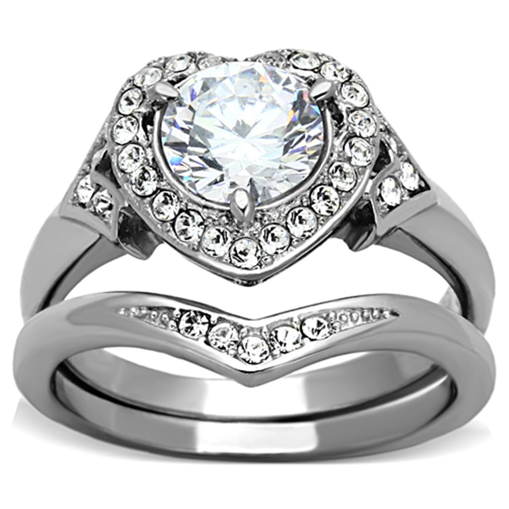 TK1087 - High polished (no plating) Stainless Steel Ring with AAA Grade CZ  in Clear-0
