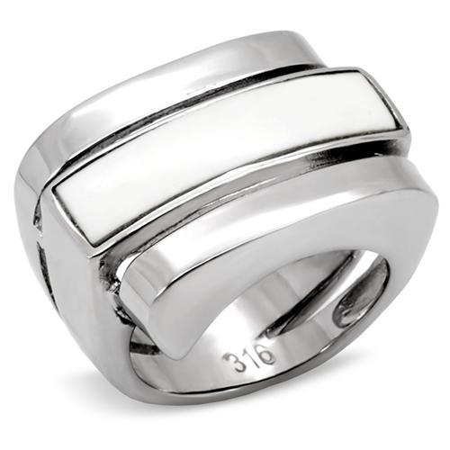 TK108 - High polished (no plating) Stainless Steel Ring with Semi-Precious Agate in White-0