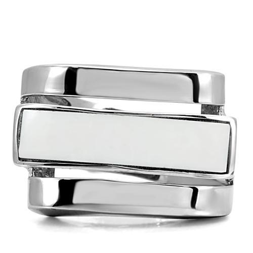 TK108 - High polished (no plating) Stainless Steel Ring with Semi-Precious Agate in White-2