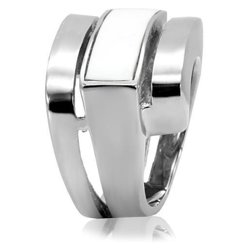 TK108 - High polished (no plating) Stainless Steel Ring with Semi-Precious Agate in White-4