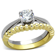 TK1093 - Two-Tone IP Gold (Ion Plating) Stainless Steel Ring with AAA Grade CZ  in Clear-0