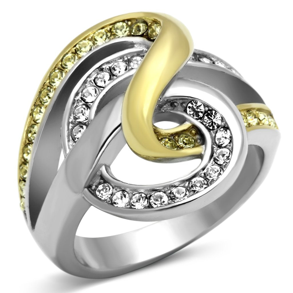 TK1094 - Two-Tone IP Gold (Ion Plating) Stainless Steel Ring with Top Grade Crystal  in Citrine Yellow-0