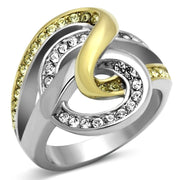 TK1094 - Two-Tone IP Gold (Ion Plating) Stainless Steel Ring with Top Grade Crystal  in Citrine Yellow-0