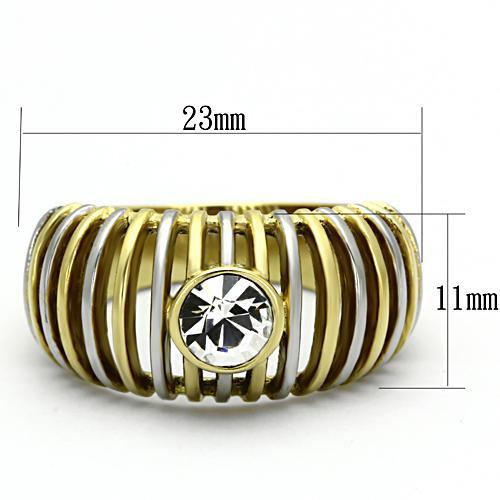 TK1095 - Two-Tone IP Gold (Ion Plating) Stainless Steel Ring with Top Grade Crystal  in Clear-1