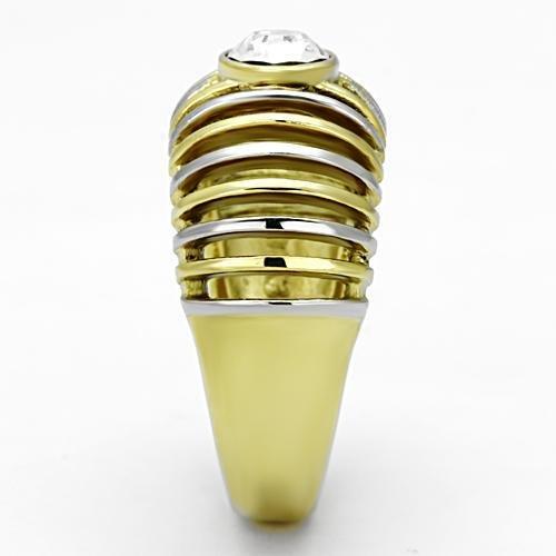 TK1095 - Two-Tone IP Gold (Ion Plating) Stainless Steel Ring with Top Grade Crystal  in Clear-3