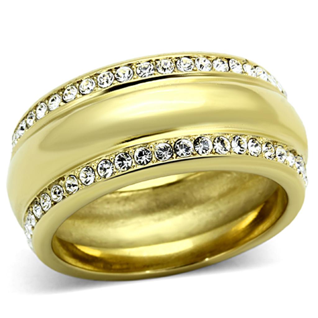 TK1096 - IP Gold(Ion Plating) Stainless Steel Ring with Top Grade Crystal  in Clear-0
