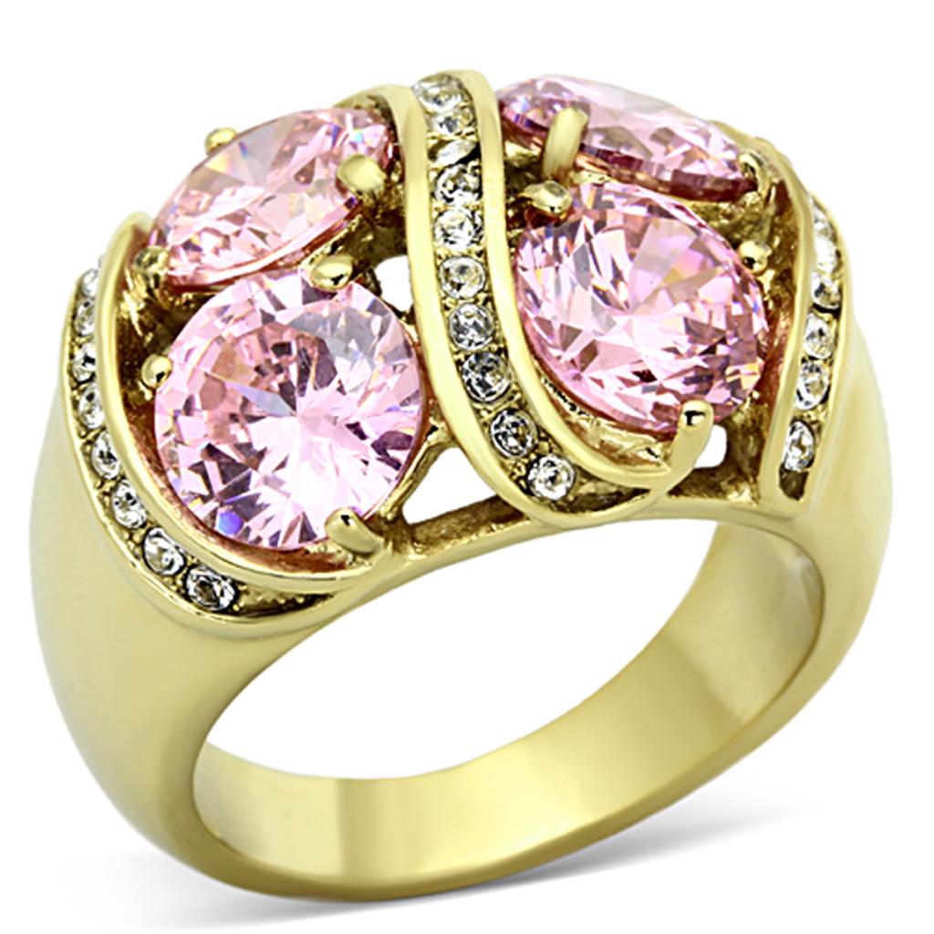 TK1099 - IP Gold(Ion Plating) Stainless Steel Ring with AAA Grade CZ  in Rose-0