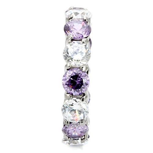 TK109 - High polished (no plating) Stainless Steel Ring with AAA Grade CZ  in Amethyst-4