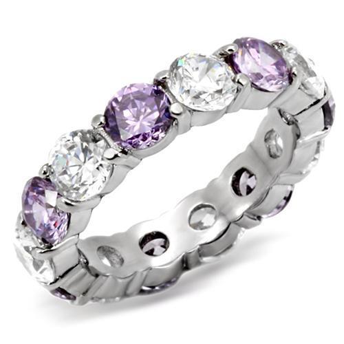 TK109 - High polished (no plating) Stainless Steel Ring with AAA Grade CZ  in Amethyst-0