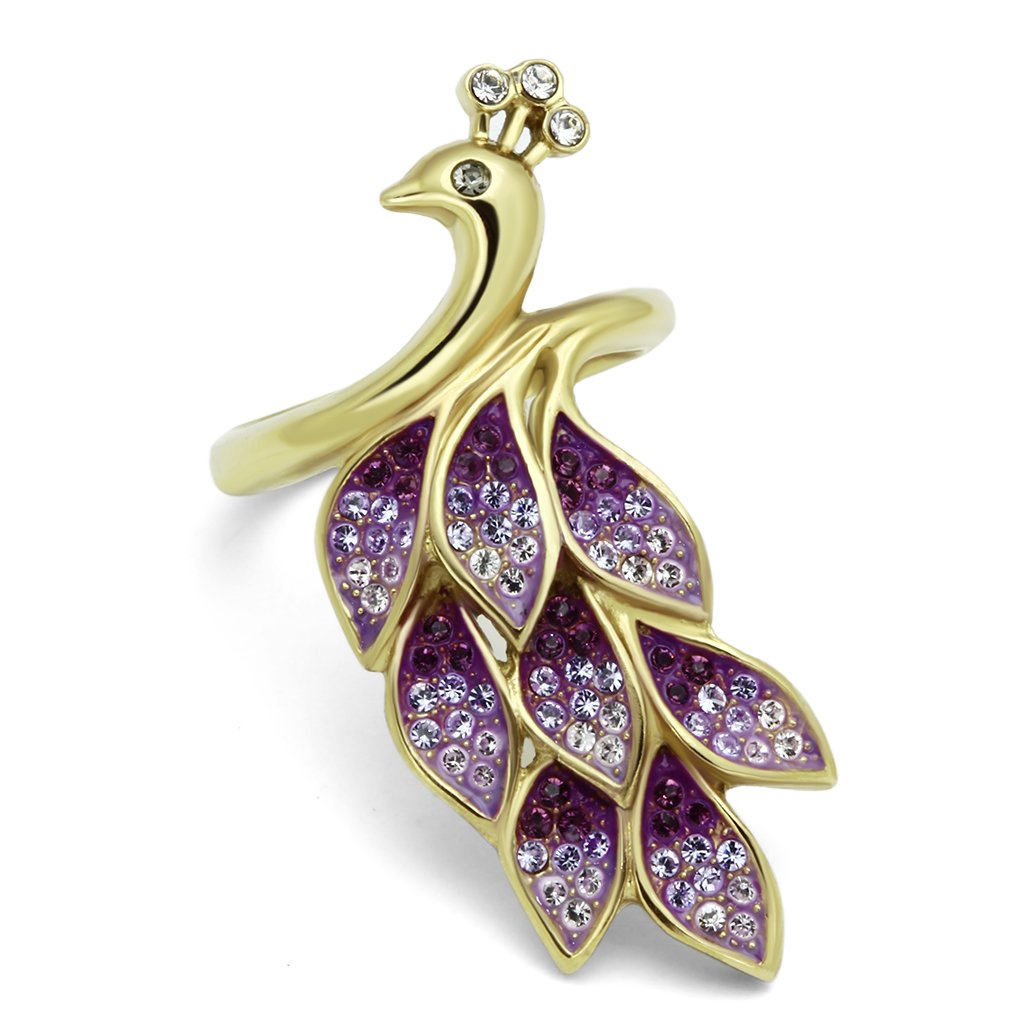 TK1101 - IP Gold(Ion Plating) Stainless Steel Ring with Top Grade Crystal  in Multi Color-0