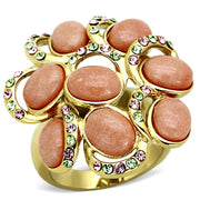 TK1102 - IP Gold(Ion Plating) Stainless Steel Ring with Synthetic Coral in Orange-0