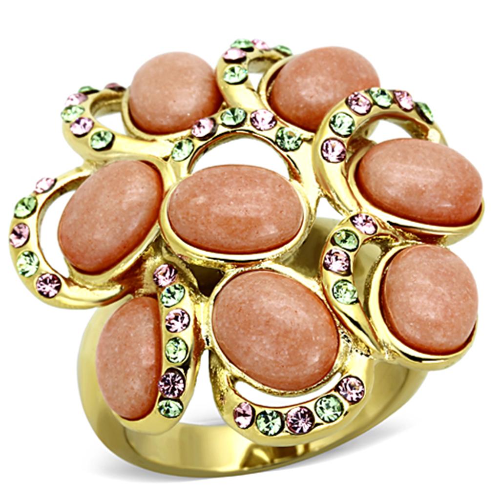 TK1102 - IP Gold(Ion Plating) Stainless Steel Ring with Synthetic Coral in Orange-0