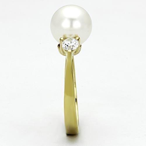 TK1103 - IP Gold(Ion Plating) Stainless Steel Ring with Synthetic Pearl in White-3