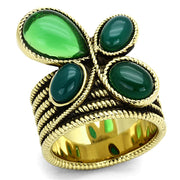 TK1104 - IP Gold(Ion Plating) Stainless Steel Ring with Synthetic Synthetic Glass in Emerald-0