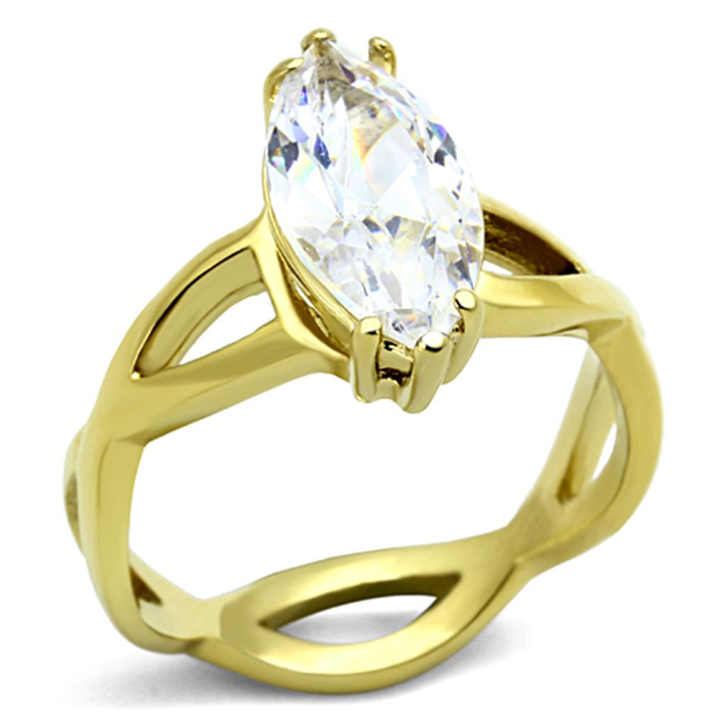 TK1106 - IP Gold(Ion Plating) Stainless Steel Ring with AAA Grade CZ  in Clear-0