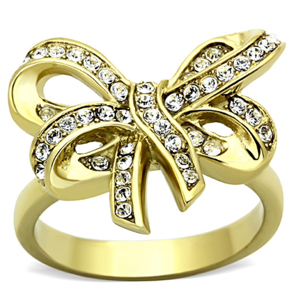 TK1108 - IP Gold(Ion Plating) Stainless Steel Ring with Top Grade Crystal  in Clear-0