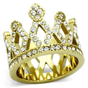 TK1109 - IP Gold(Ion Plating) Stainless Steel Ring with Top Grade Crystal  in Clear-0