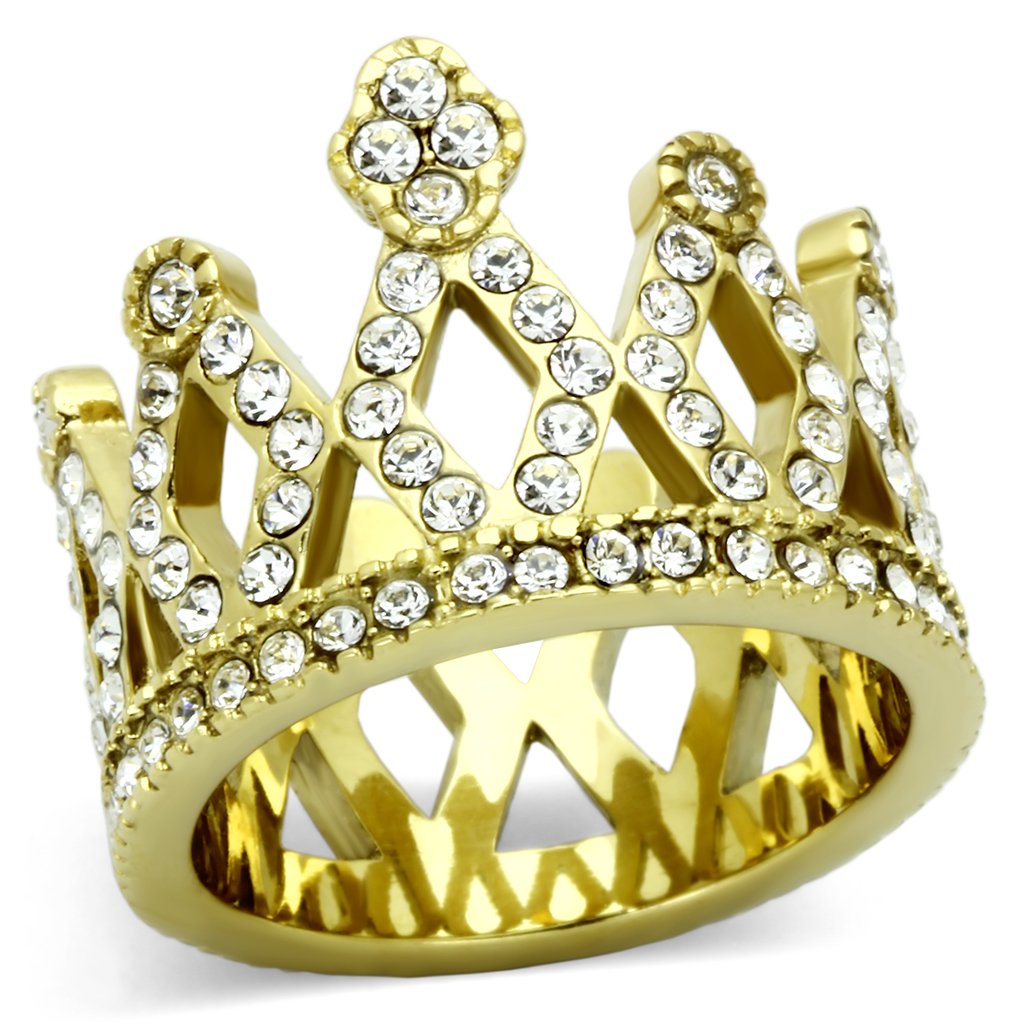 TK1109 - IP Gold(Ion Plating) Stainless Steel Ring with Top Grade Crystal  in Clear-0