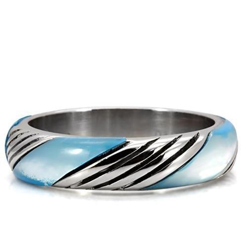 TK110 - High polished (no plating) Stainless Steel Ring with Precious Stone Conch in Sea Blue-2