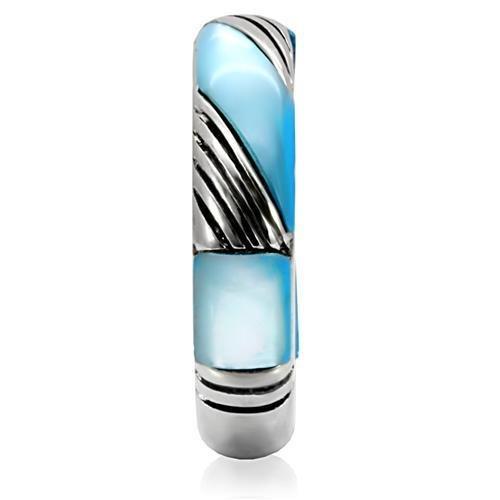 TK110 - High polished (no plating) Stainless Steel Ring with Precious Stone Conch in Sea Blue-4