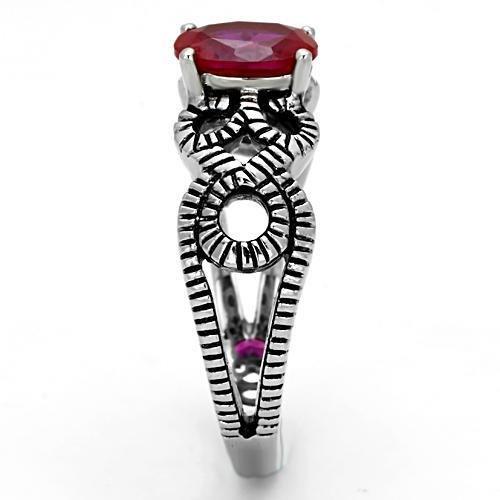TK1112 - High polished (no plating) Stainless Steel Ring with AAA Grade CZ  in Ruby-3