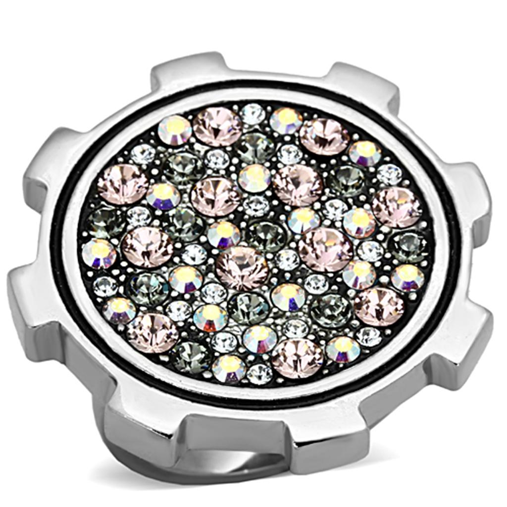 TK1113 - High polished (no plating) Stainless Steel Ring with Top Grade Crystal  in Multi Color-0
