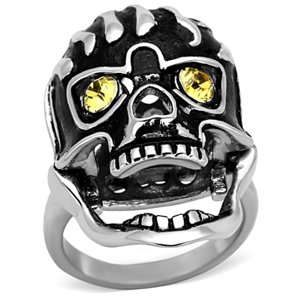 TK1114 - High polished (no plating) Stainless Steel Ring with Top Grade Crystal  in Topaz-0