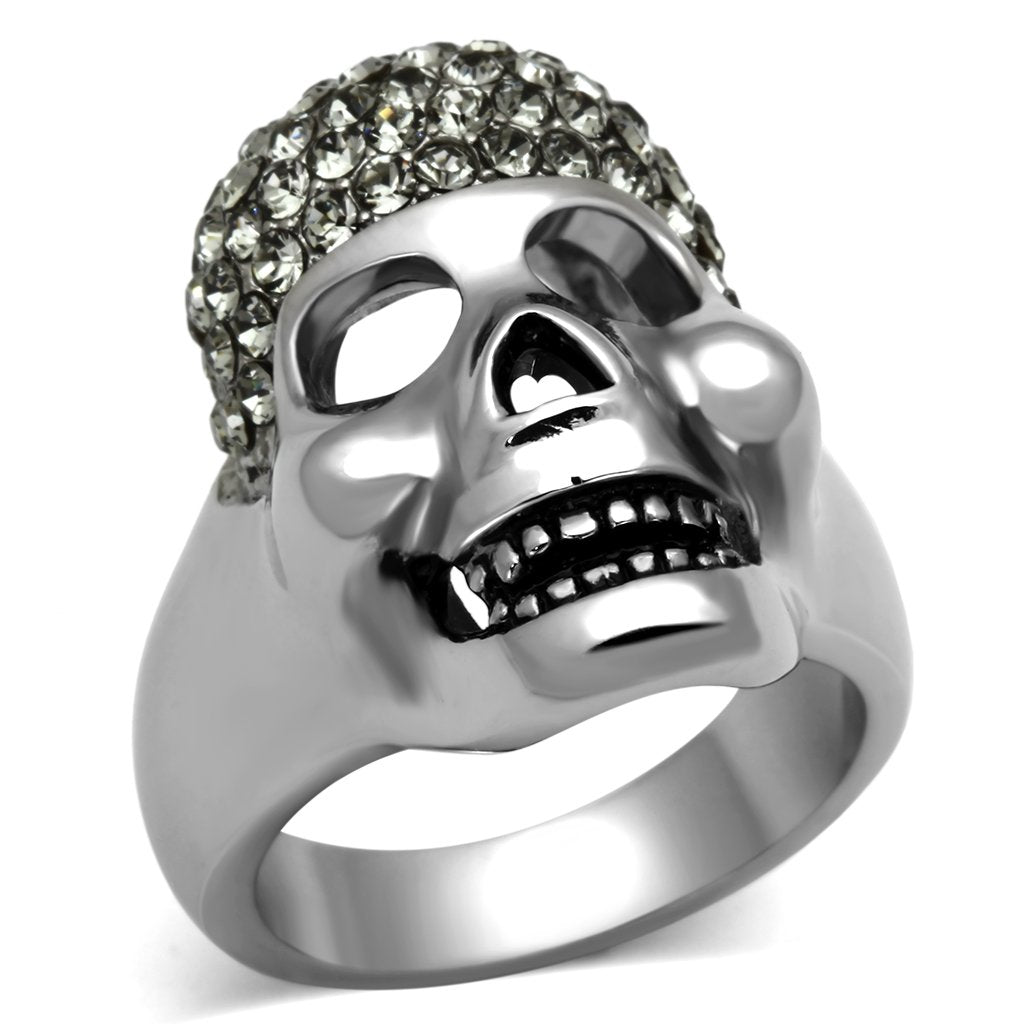 TK1116 - High polished (no plating) Stainless Steel Ring with Top Grade Crystal  in Black Diamond-0