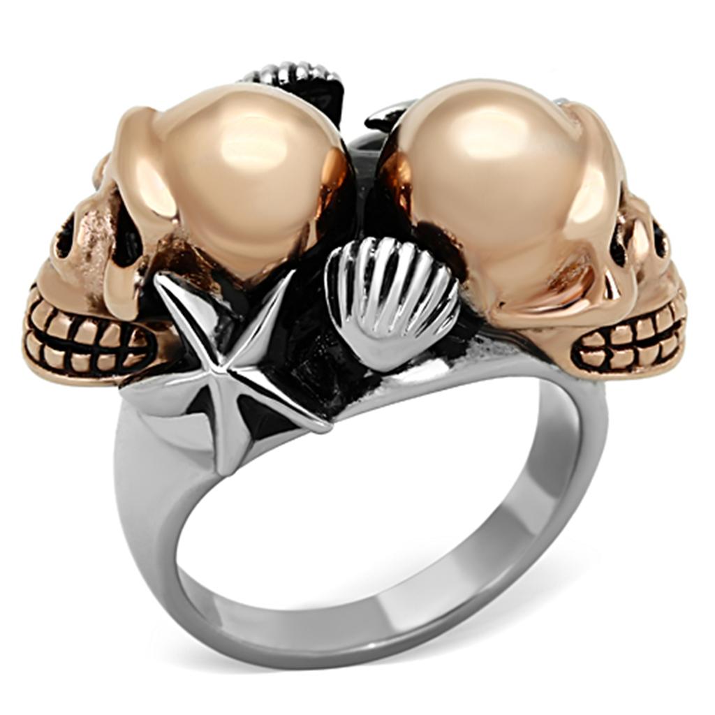 TK1119 - Two-Tone IP Rose Gold Stainless Steel Ring with Epoxy  in Jet-0