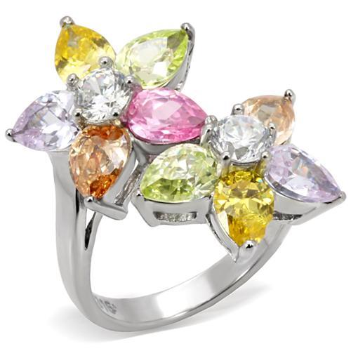 Kered Cocktail Ring - Stainless Steel, AAA CZ , Multi Color - TK111-2