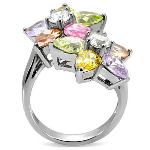 Kered Cocktail Ring - Stainless Steel, AAA CZ , Multi Color - TK111-4